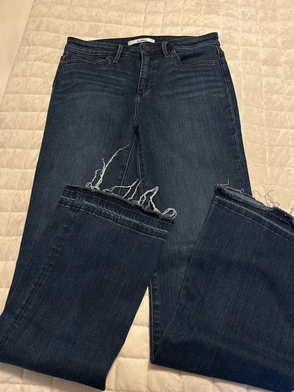 Sam Edelman Dark Blue Straight Leg Jeans with Frayed Hem